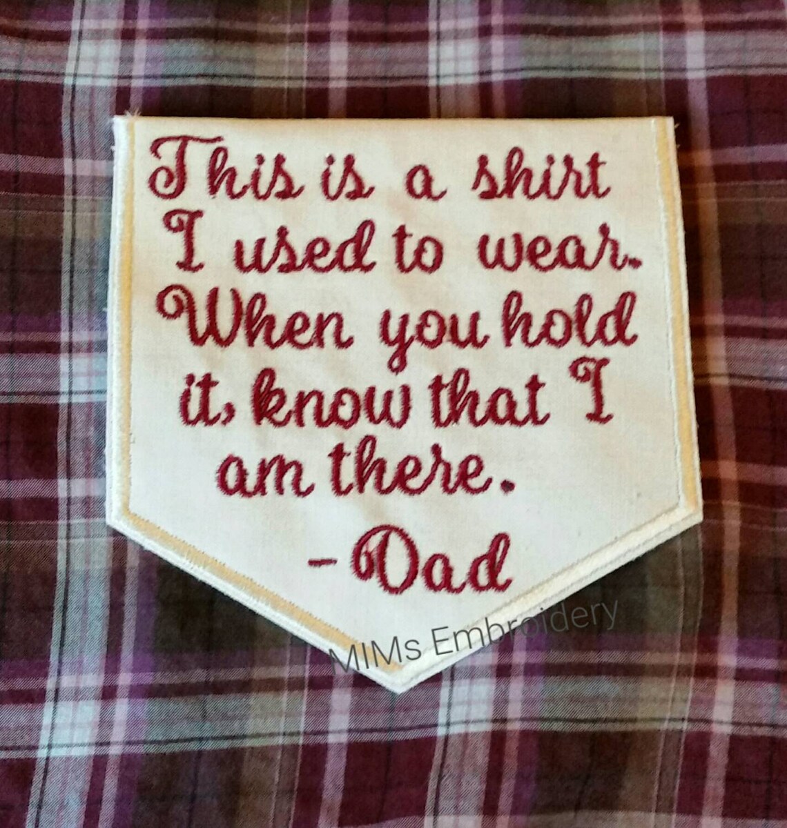 Embroidered Custom Memory Pillow POCKET for Your Shirt Pillow