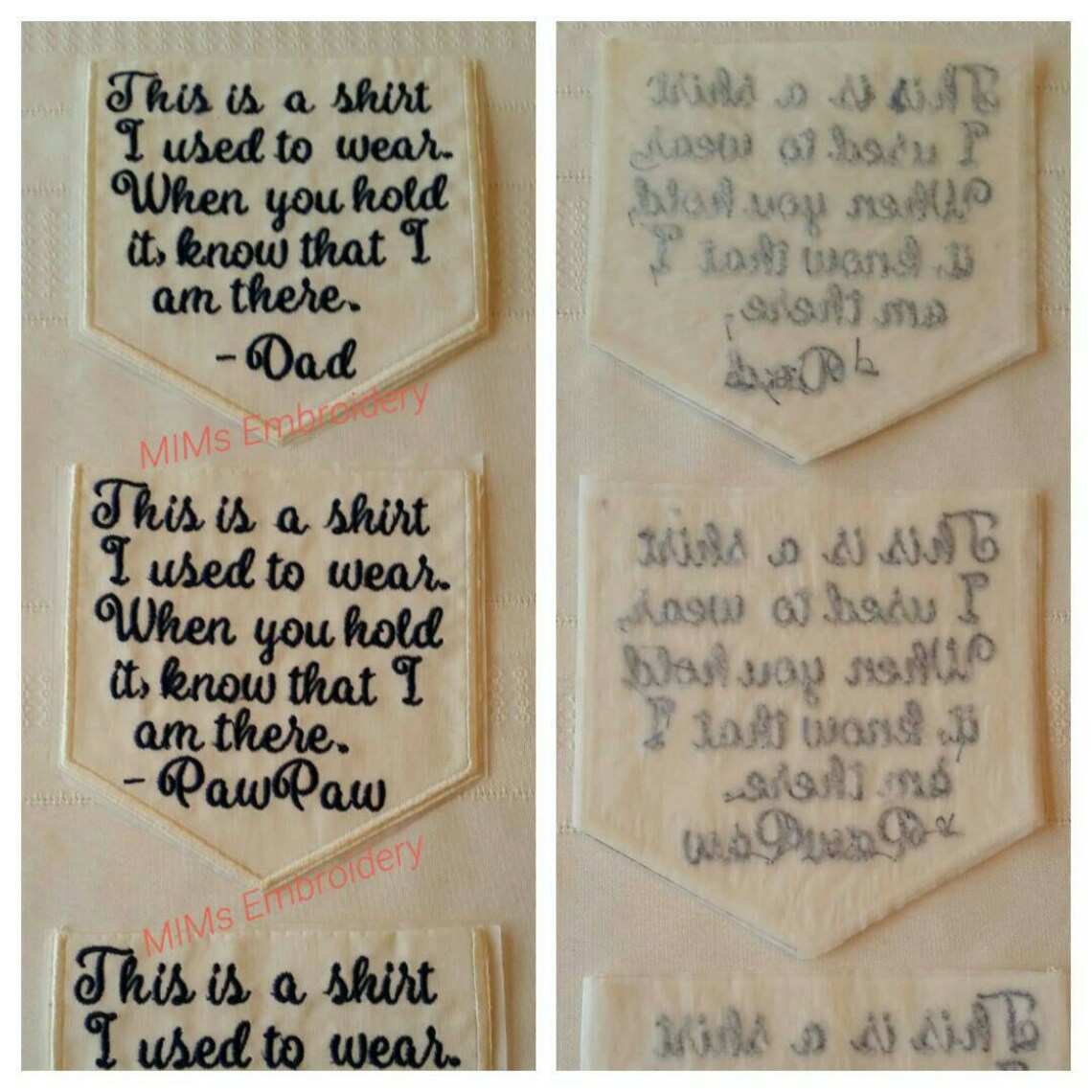 Embroidered Custom Memory Pillow POCKET for Your Shirt Pillow