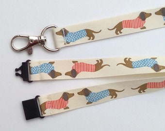 Dog Lanyard / ID badge holder with safety clasp, sausage dog lanyard, dachshund lanyard, sausage dog gift, dog key chain, dog birthday