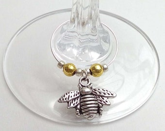 Bee wine glass charms, set of six