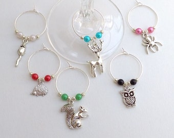 Woodland animals wine glass charms, set of 6