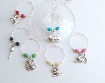 Pet wine glass charms, set of six