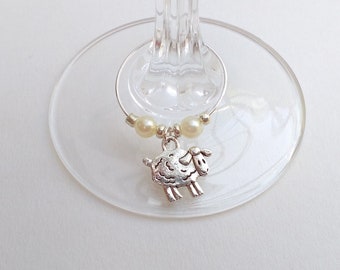 Sheep wine glass charms, set of six, handmade