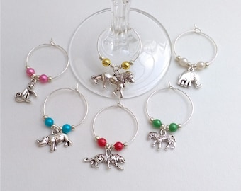 Safari wine glass charms, set of six