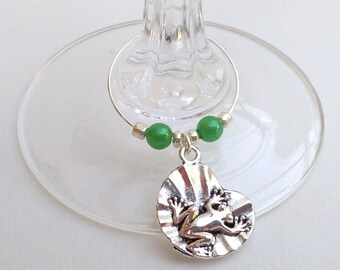 Frog on a lily pad wine glass charms, set of 6