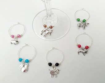 Farm animals wine glass charms, set of six