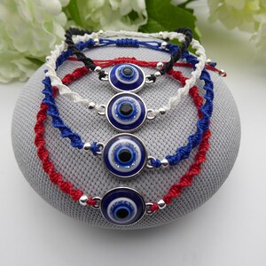 Evil Eye Protection Charm Macrame Adjustable Friendship Bracelet - Twisted  Design - Woven Knotted Simple Nylon Cord - Choice of Colour
