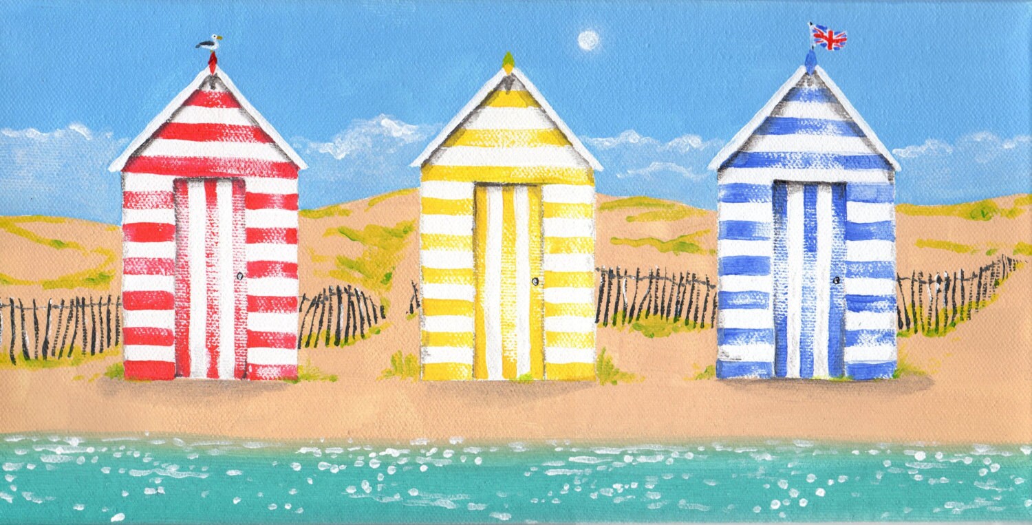 Beach Huts Original Acrylic Painting on deep edge canvas 30 x