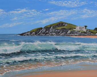 Burgh Island, Devon - Original Acrylic Seascape Painting - Surf Art