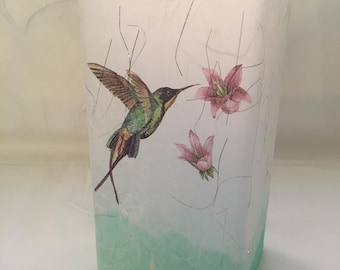 Hummingbird and Flowers glass table lamp : Christmas, birthday, wedding, anniversary, housewarming