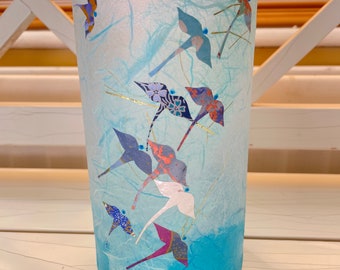 Birds in Flight, strawsilk, glass vase : birthday, wedding, Christmas, anniversary