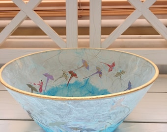 Glass bowl, ‘Birds in Flight’, strawsilk: wedding, birthday, anniversary, Christmas