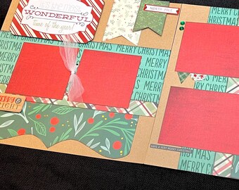Christmas Scrapbook Page Kit, 12x12 Scrapbooking Layouts, Layout Kits to Make, DIY Scrapping, Premade Winter Pages, Pre made Xmas Album