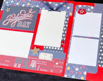 4th of July Scrapbook Page Kit, 12x12 Scrapbooking Layouts, Layout Kits to Make, DIY Scrapping, Premade Military Pages, Pre made Veteran kit