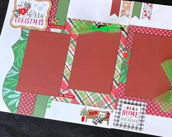 Christmas Scrapbook Page Kit, 12x12 Scrapbooking Layouts, Layout Kits to Make, DIY Scrapping, Premade Winter Pages, Pre made Xmas Album