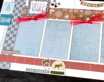 Winter Scrapbook Page Kit, 12x12 Scrapbooking Layouts, Layout Kits to Make, DIY Scrapping, Premade Snow Pages, Pre made Snowman Album, Ski