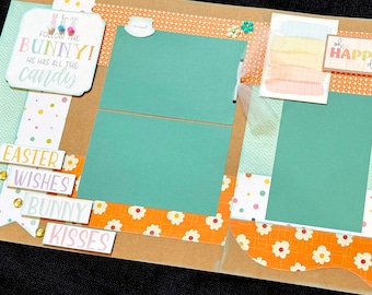 Easter Scrapbook Page Kit, 12x12 Scrapbooking Layouts, Layout Kits to Make, DIY Scrapping, Premade Egg Hunting Pages, Pre made Bunny