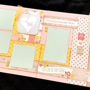 12x12 Baby Girl Scrapbook Page, 12x12 Premade Baby Girl Scrapbook, 12x12 Premade Scrapbook pages, Baby Scrapbook Layout, Premade Baby Layout