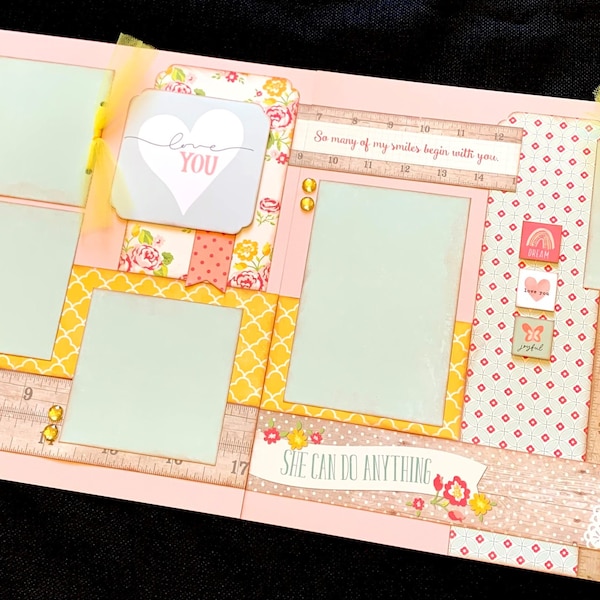 12x12 Baby Girl Scrapbook Page, 12x12 Premade Baby Girl Scrapbook, 12x12 Premade Scrapbook pages, Baby Scrapbook Layout, Premade Baby Layout