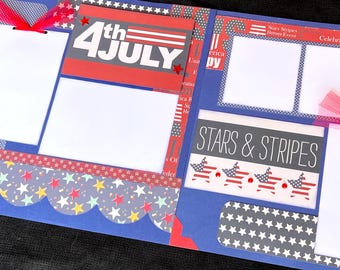 4th of July Scrapbook Page Kit, 12x12 Scrapbooking Layouts, Layout Kits to Make, DIY Scrapping, Premade Military Pages, Pre made Veteran kit