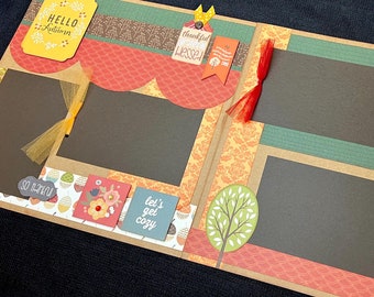 Fall Scrapbook Page Kit – 12x12 Precut Family Scrapbook Layout, DIY Autumn Scrapbook Kit, Premade Pages, Thanksgiving Layout, Memory Album