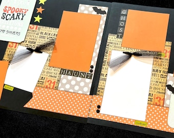 Halloween Scrapbook Page Kit, 12x12 Scrapbooking Layouts, Layout Kits to Make, DIY Scrapping, Premade Trick or Treat Pages, Pre made Album