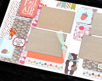 Fall Scrapbook Page Kit – 12x12 Precut Family Scrapbook Layout, DIY Autumn Scrapbook Kit, Premade Pages, Thanksgiving Layout, Memory Album