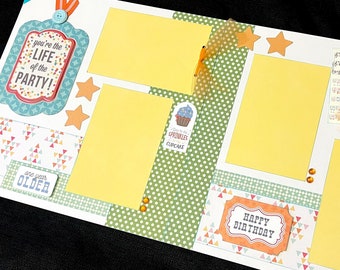 Birthday Scrapbook Page Kit, 12x12 Scrapbooking Layouts, Layout Kits to Make, DIY Scrapping, Premade Party Pages, Pre made Memory Album