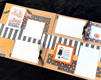 Halloween Scrapbook Page Kit: 12x12 Scrapbooking Layouts, Layout Kits to Make, DIY Scrapping, Premade Trick or Treat Pages, Pre made Album