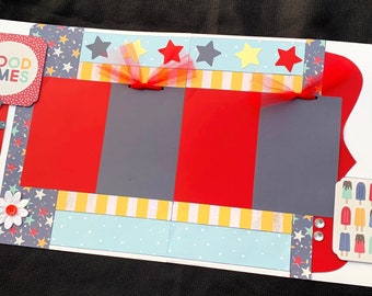 4th of July Scrapbook Page Kit, 12x12 Scrapbooking Layouts, Layout Kits to Make, DIY Scrapping, Premade Cookout Summer Pages, Pre made BBQ