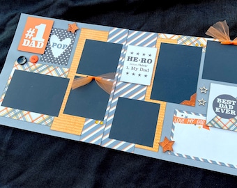 Father’s Day Scrapbook Page Kit, 12x12 Scrapbooking Layouts, Layout Kits to Make, DIY Scrapping, Premade Dad Pages, Pre made Family Album