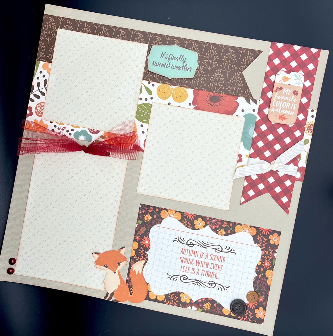 12x12 Fall Scrapbook Page Kit, 12x12 Premade Family Scrapbook, 12x12 ...