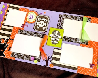 Halloween Scrapbook Page Kit, 12x12 Scrapbooking Layouts, Layout Kits to Make, DIY Scrapping, Premade Trick or Treat Pages, Pre made Album