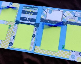 Winter Scrapbook Page Kit, 12x12 Scrapbooking Layouts, Layout Kits to Make, DIY Scrapping, Premade Snow Pages, Pre made Snowman Album, Ski