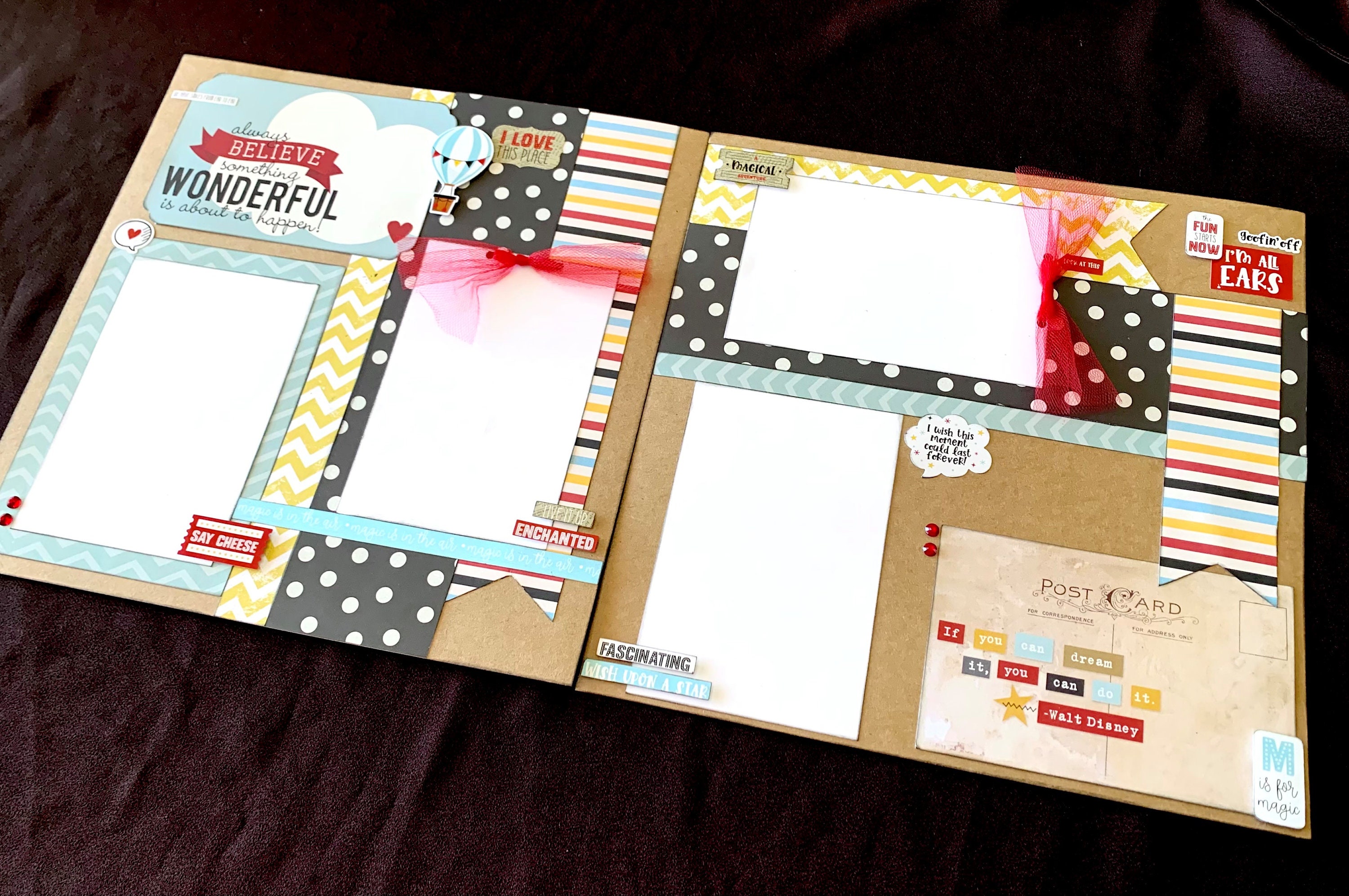 12x12 Theme Park Scrapbook Page Kit, Mouse Scrapbook Page Kit, 12x12 Premade Scrapbook Page