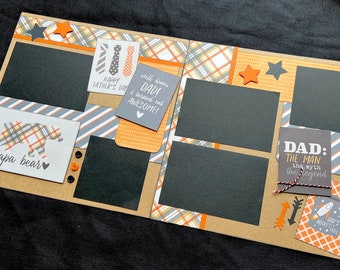Father’s Day Scrapbook Page Kit, 12x12 Scrapbooking Layouts, Layout Kits to Make, DIY Scrapping, Premade Dad Pages, Pre made Family Album