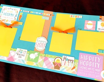 Easter Scrapbook Page Kit, 12x12 Scrapbooking Layouts, Layout Kits to Make, DIY Scrapping, Premade Egg Hunting Pages, Pre made Bunny