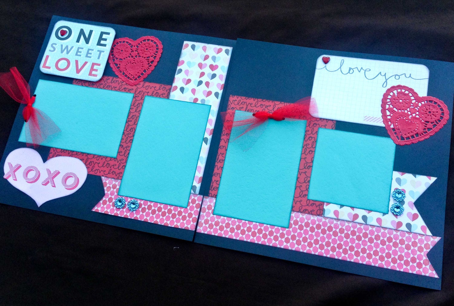12x12 Valentine Scrapbook Page, 12x12 Premade Valentine Scrapbook