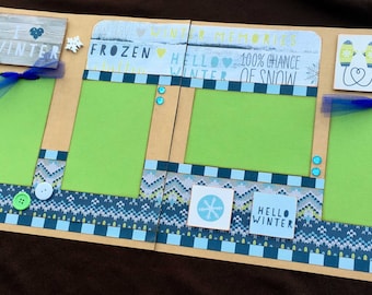 Winter Scrapbook Page Kit, 12x12 Scrapbooking Layouts, Layout Kits to Make, DIY Scrapping, Premade Snow Pages, Pre made Snowman Album Frozen