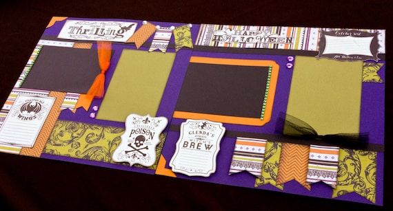 Halloween Scrapbook Page Kit, 12x12 Scrapbooking Layouts, Layout Kits to Make, DIY Scrapping, Premade Trick or Treat Pages, Pre made Album