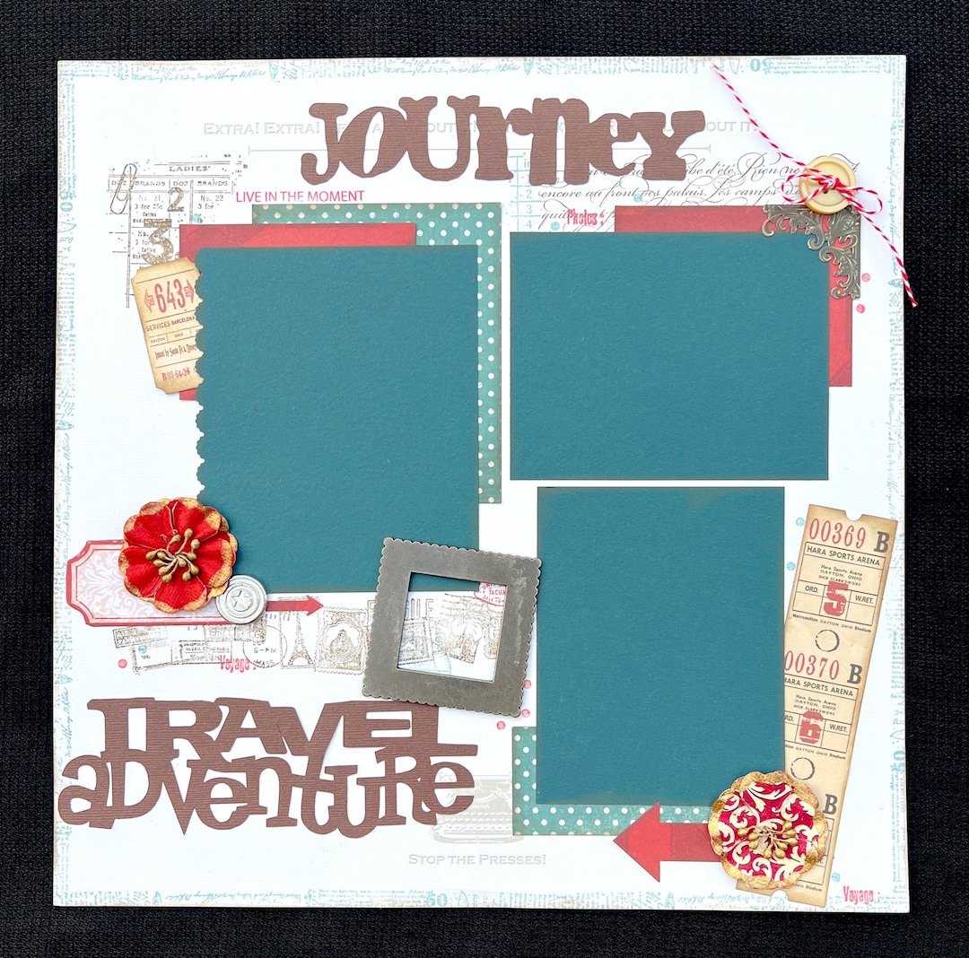 Journey Travel Adventure Premade Scrapbook Page: 12x12 Handmade Layout ...