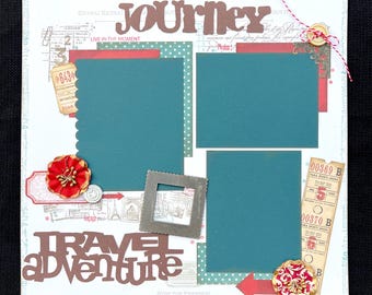 Journey Travel Adventure Premade Scrapbook Page: 12x12 Handmade Layout Ready for Photos of Travel, Vacation, or Adventure Themes