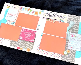 Fall Scrapbook Page Kit – 12x12 Precut Family Scrapbook Layout, DIY Autumn Scrapbook Kit, Premade Pages, Thanksgiving Layout, Memory Album