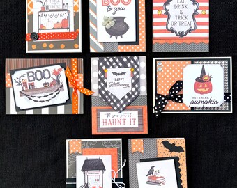 Handmade Halloween Card Set: DIY Cardmaking Kit or Premade Cards, Vintage Style using Simple Stories & Echo Park, Size A2 - Blank Inside