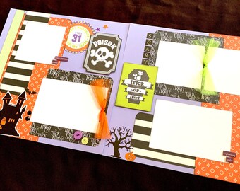 Halloween Scrapbook Page Kit, 12x12 Scrapbooking Layouts, Layout Kits to Make, DIY Scrapping, Premade Trick or Treat Pages, Pre made Album