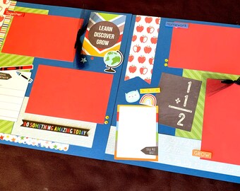 Back To School Scrapbook Page Kit, 12x12 Scrapbooking Layouts, Layout Kits to Make, DIY Scrapping, Premade Classroom Pages, Pre made Album