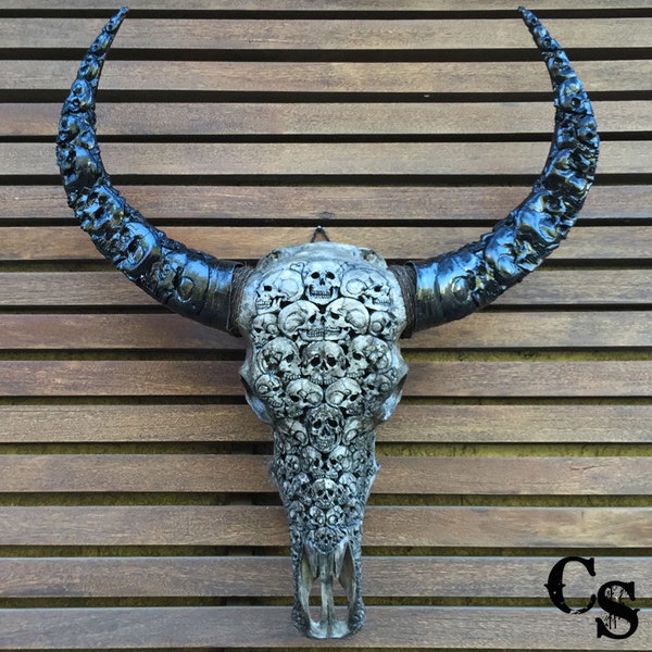 Hand Carved Longhorn Buffalo Skull Head, Skull Design, Carved Horns, Animal Skull Head, Skull Bone Art, Skull Decor, Country Home Decor