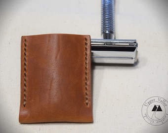 Leather Razor Cover Leather Razor Sheath Travel Case Safety Razor Dublin English Tan Leather Made in USA