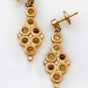 Stud Diamond Earring, Cluster Diamond Earrings, Cocktail Diamond Earrings, Drop Diamond Earrings, Brown Diamond Earrings, 18k/14k Solid Gold image 1