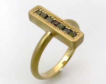 Rustic Diamond Ring, Bar Diamond Ring, Raw Diamond Ring, 18K Diamond Ring, Raw Diamond Jewelry, Solid Gold Ring, Modern Diamond Ring, Unique